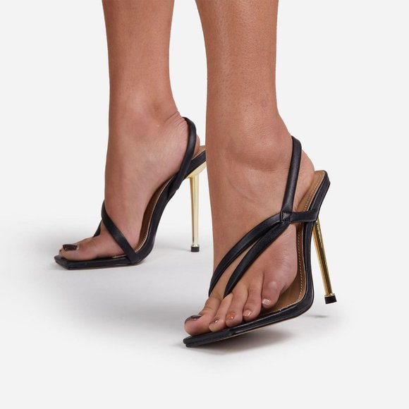 NEW🔥 Thong Open Toe Sandal Metallic Stiletto Heel - Picture 2 of 8